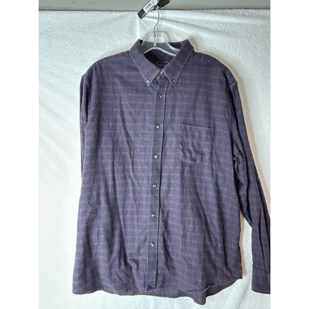UNTUCKit Men's Long Sleeve Flannel Shirt Cotton, Gray & Red Plaid Large